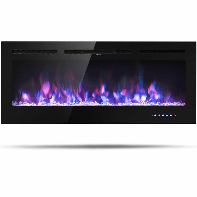 Recessed Electric Fireplace Wall Mounted Heater Adjust LED Flame Remote Control
