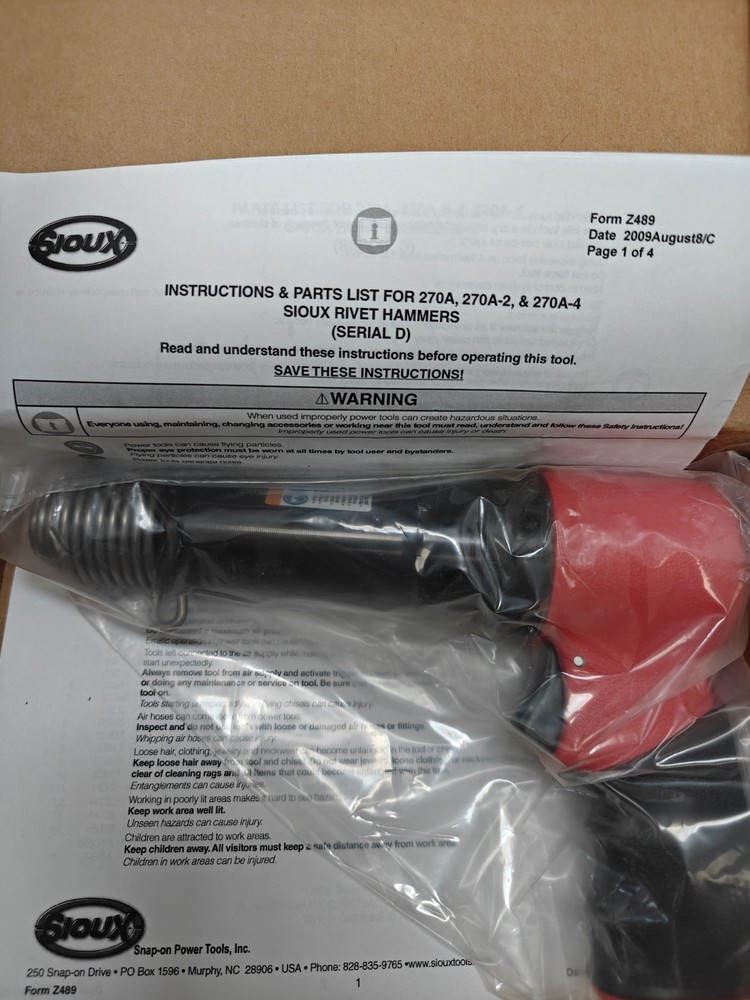 Sioux Tools 270A-4 Pneumatic Rivet Hammer, 4" Long Stroke