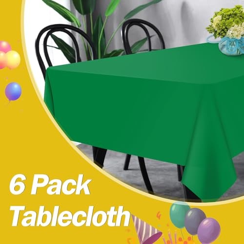 6 Pack Plastic Table Cloth 54" x 108", Disposable Tablecloths Rectangle Green