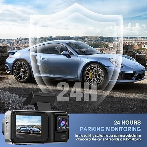 4K Dash Cam Front & Rear, 64GB Card, Motion Detection, Night Vision, Loop Record