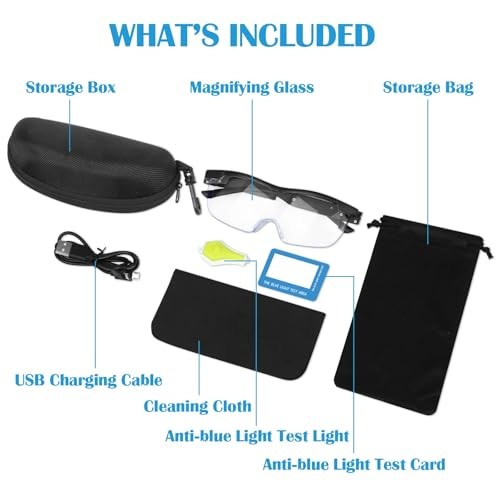 Magnifying Glasses with Light, 200% Magnification, USB Rechargeable LED Black