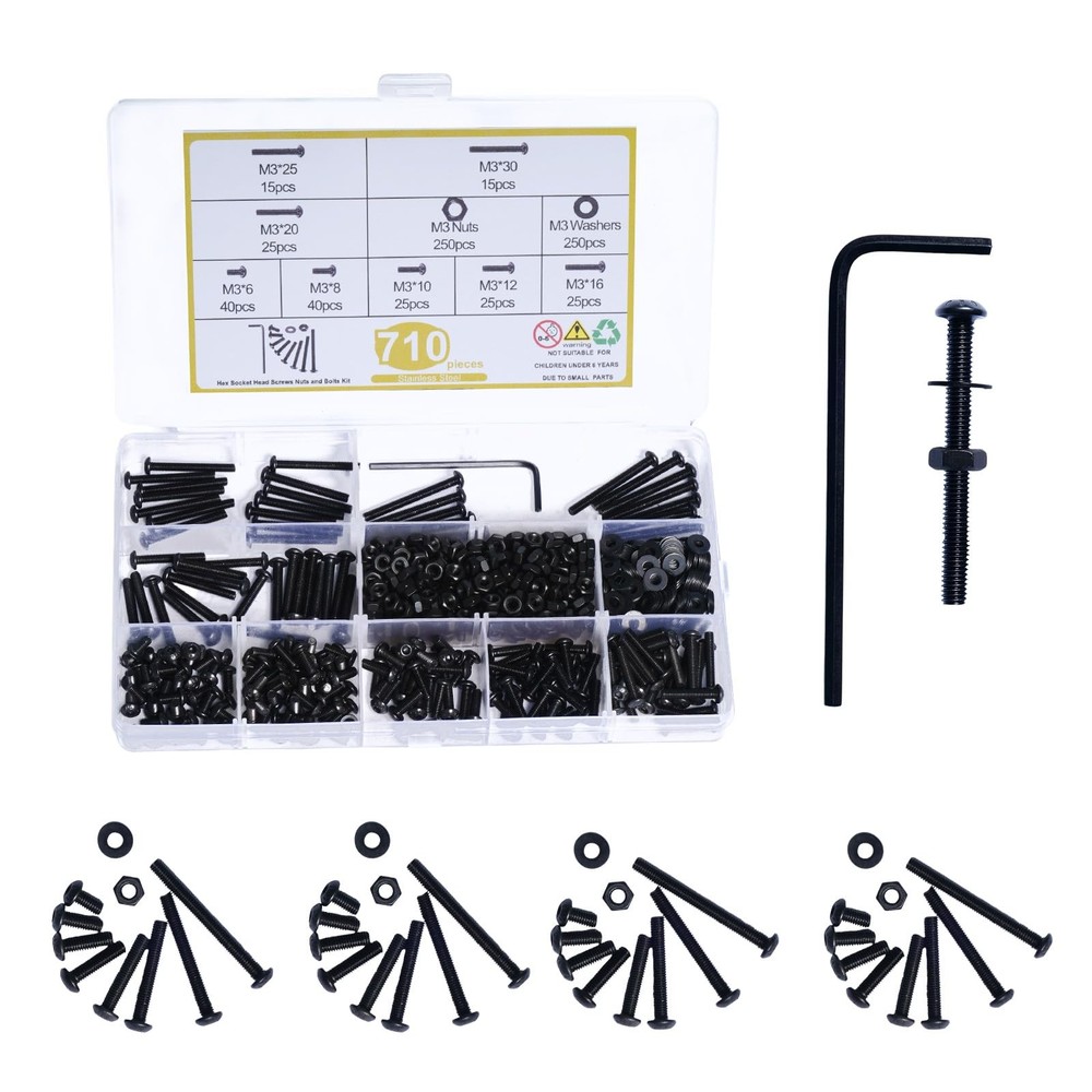 710 Pcs M3 Screw Assortment, Screws and Nuts, Small Metric Hex Socket...