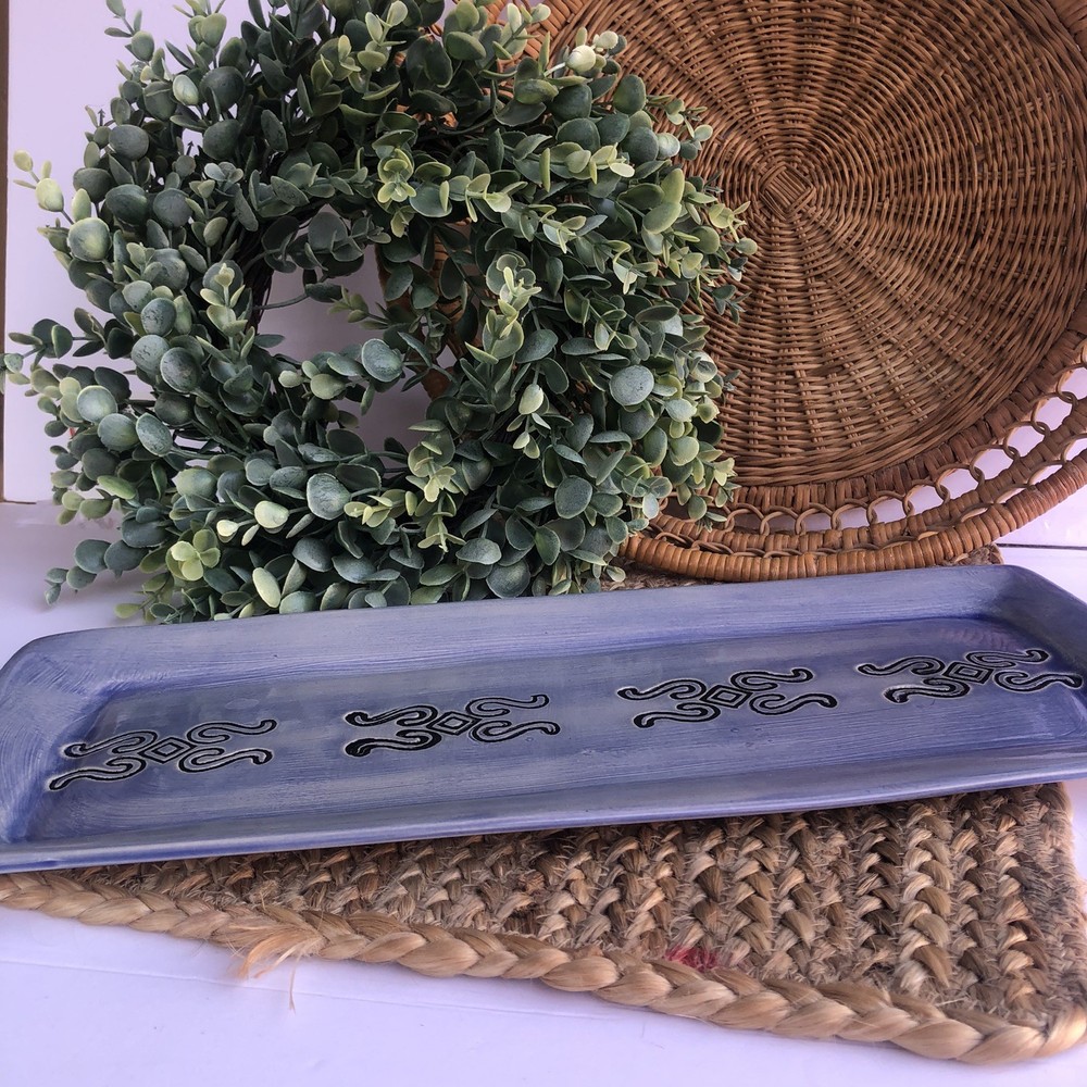 Handmade Stoneware Pottery Crackers Relish Bread Serving Tray Signed