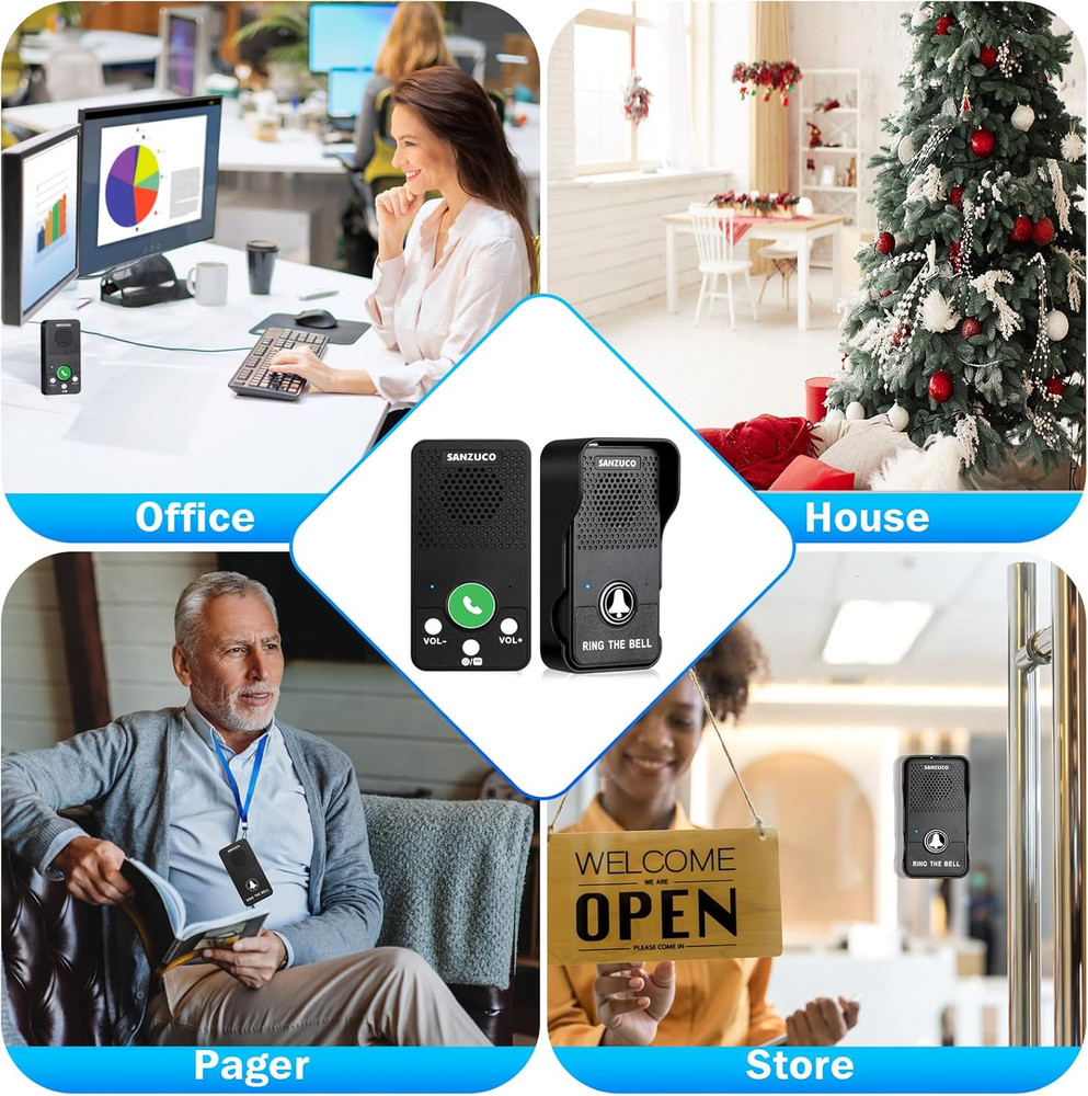 Hands-Free Wireless Doorbell Intercom - 1000ft Range, Waterproof, LED Flash