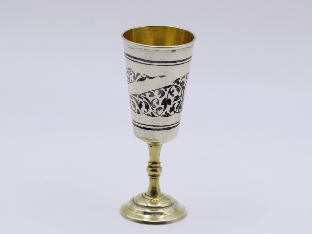 Antique Solid Silver Niello And Gilt Soviet Era Russian Kiddush Cup Hallmarked