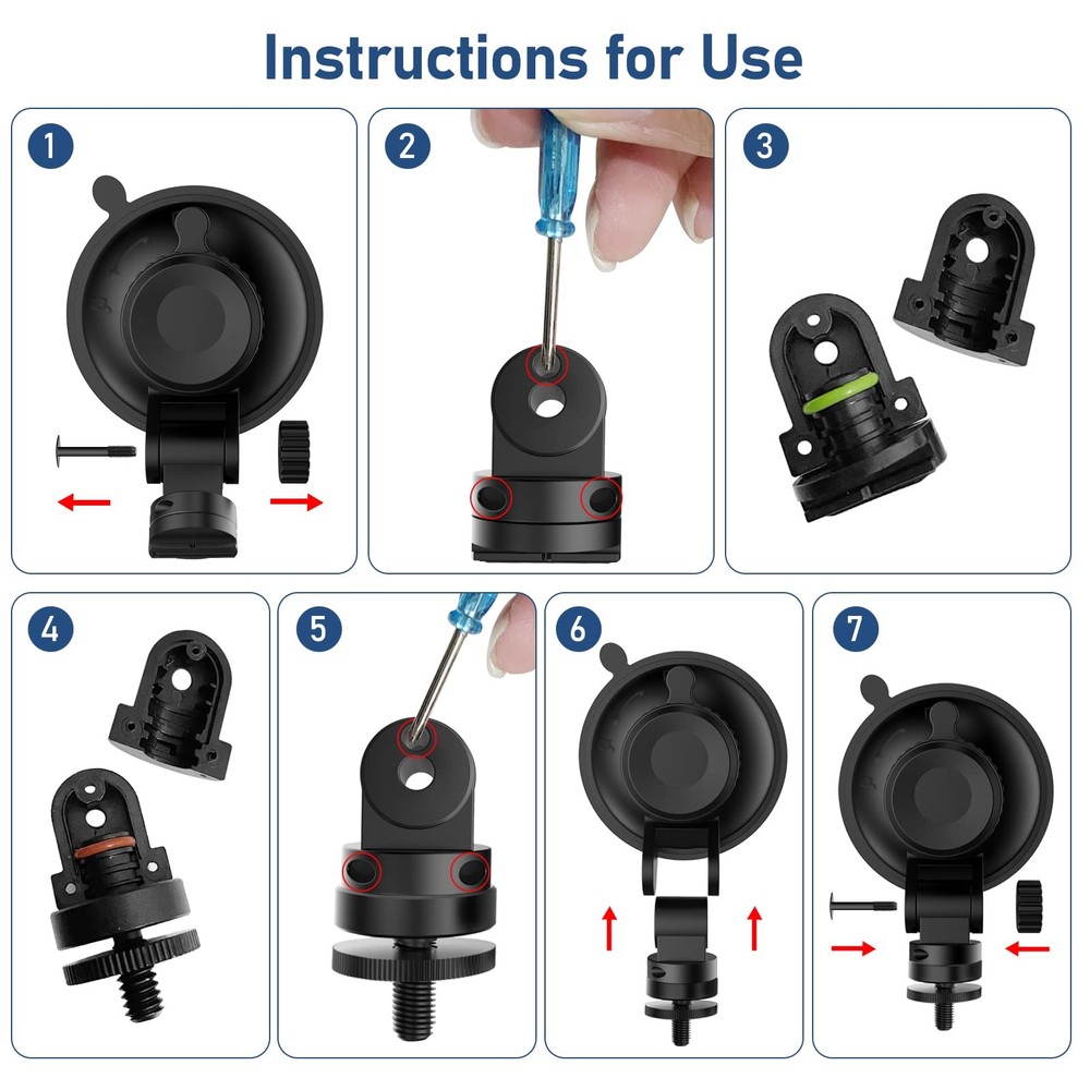 Dash Cam Mount, Suction Cup Mount,Windshield and 1/4" 1/8" compatible, Black