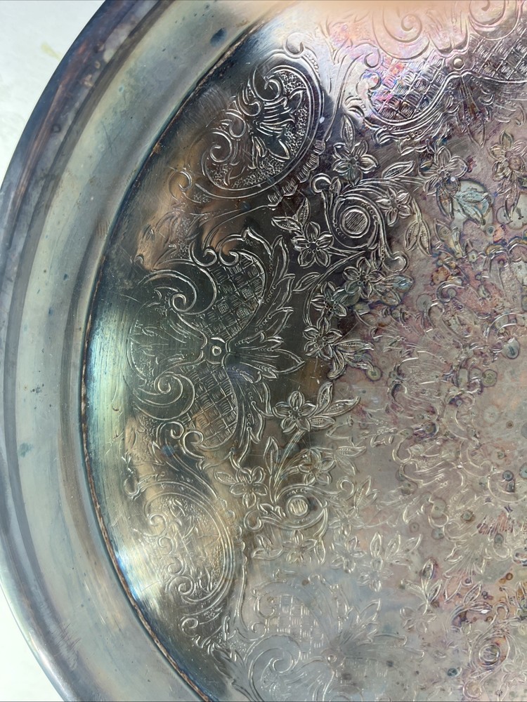 Vintage Silver Plated Pedestal Platter / Cake Stand Serving Tray OO