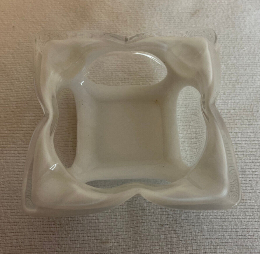 White & Clear Square Glass Ashtray 3 1/4"