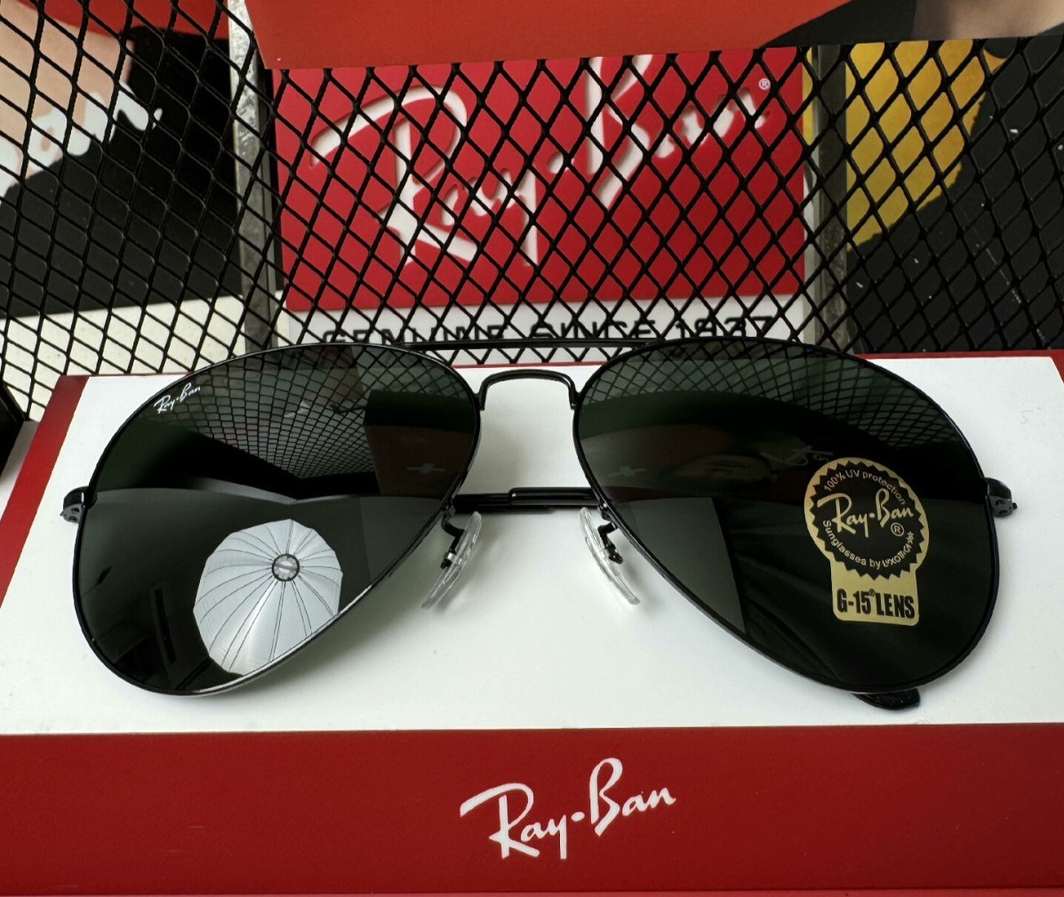 NEW RAY-BAN RB3025 AVIATOR PILOT SUNGLASSES BLACK FRAME GLASS GRAY LENS 58-14MM