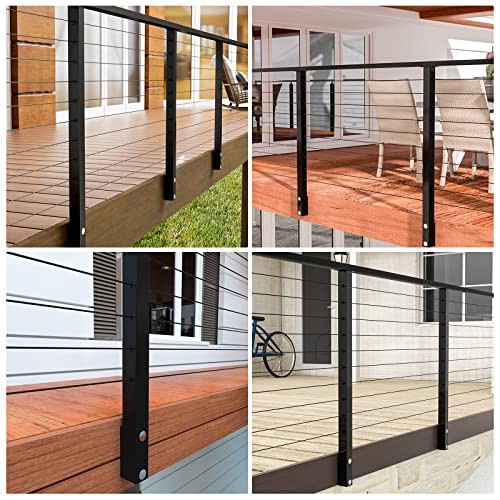 Black Side Mount Cable Railing Post 42 Inchx2"x2" Level Drilled Level post 42"