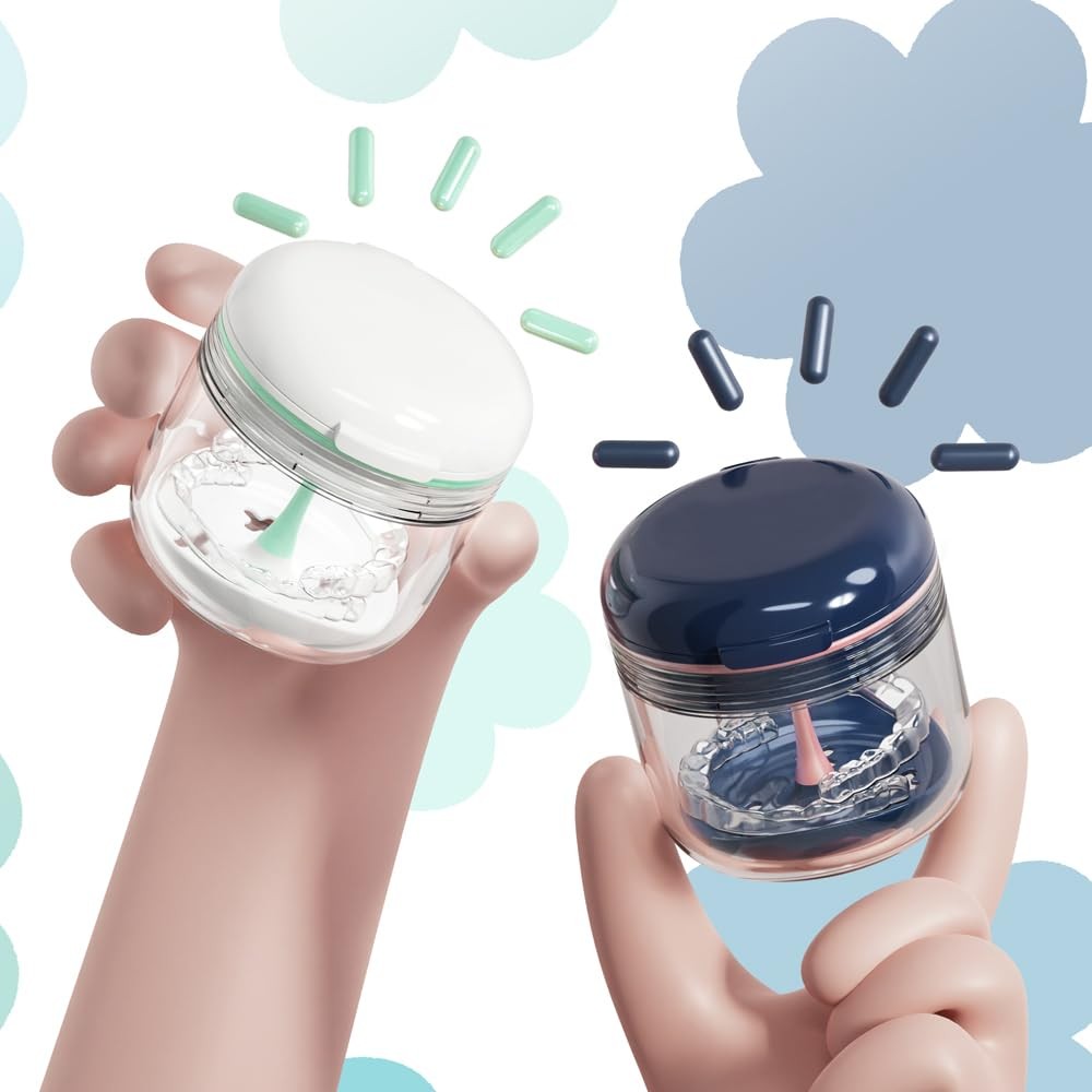 Aidarmoll Retainer case, Denture Bath Cup，Retainer Cleaner Case Blue