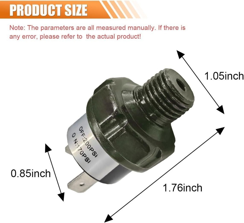 170-200 PSI Air Compressor Pressure Switch 12V/24V DC NPT Thread