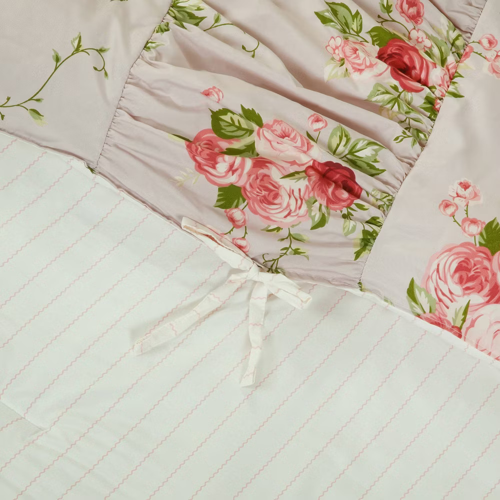 Twin Ruched Comforter Set Pink Floral