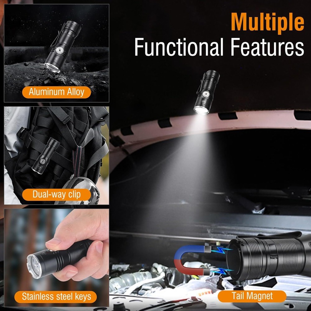 3X Tactical Flashlight Small LED Torch Light Mini Super Bright USB Rechargeable