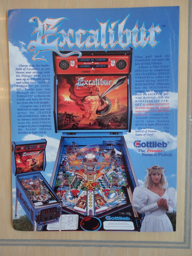 Excalibur Pinball Machine Flyer Original Magazine Pull Out Advertisement