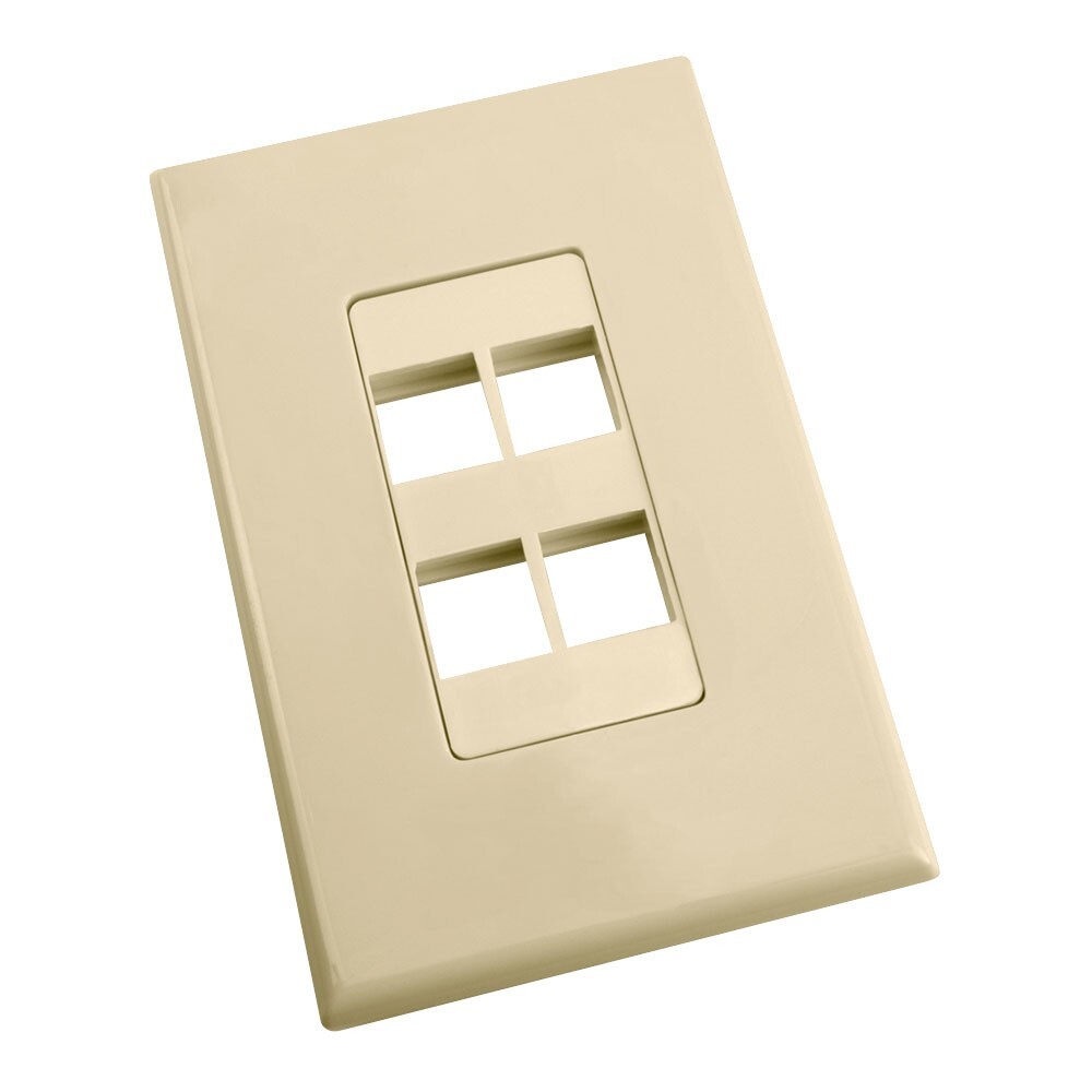 Construct Pro 4-Port Keystone Wall Plate with Screwless Face (Ivory)