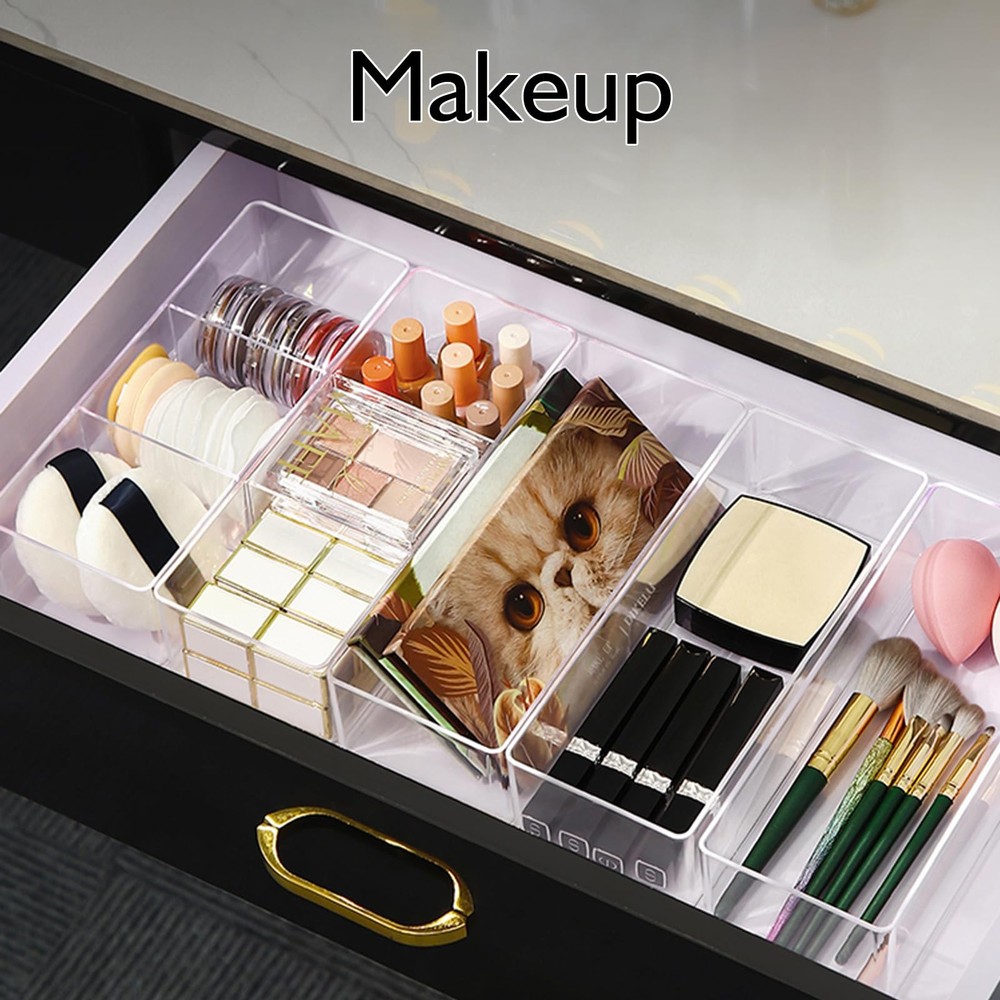 Recogwood Stackable Acrylic Drawer Organizer Set, 18 PCS Multi-Size Storage B...