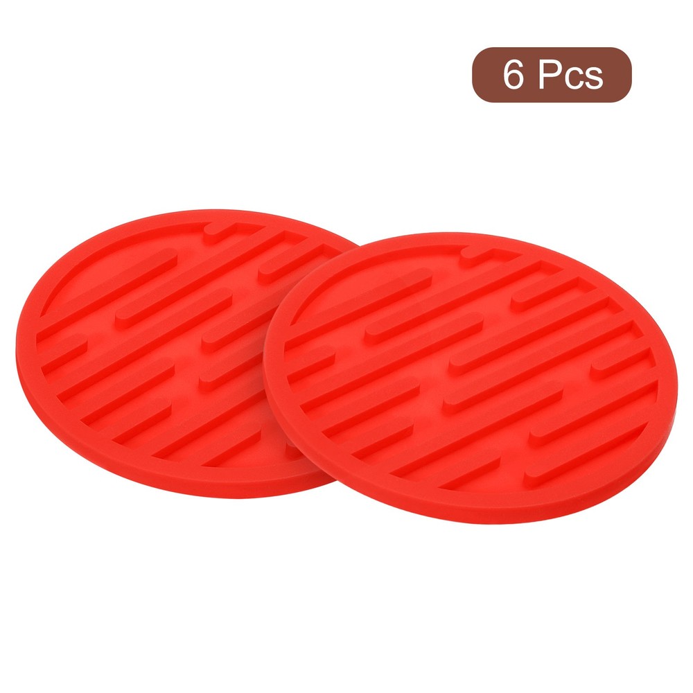 Beverage Coasters, 6pcs - Silicone Coasters for Beverages, Round (Red)