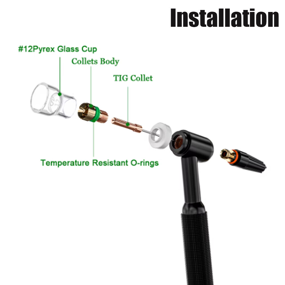 8x TIG Welding Stubby Gas Lens #12 Pyrex Cup Kit For Tig WP-17/18/26 3/32