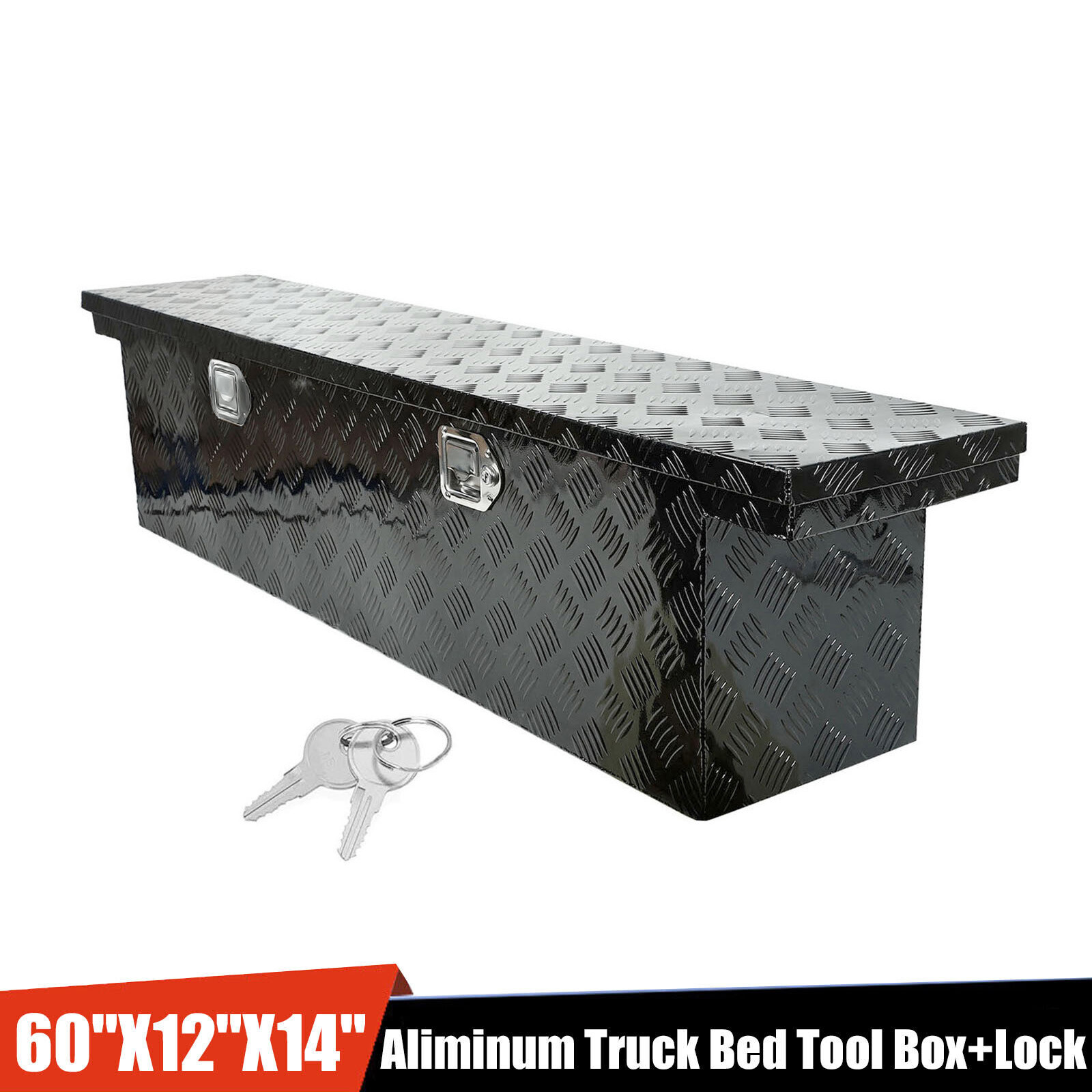 60"X12"X14" BLACK ALUMINUM PICKUP TRUCK TRUNK BED TOOL BOX TRAILER STORAGE+LOCK