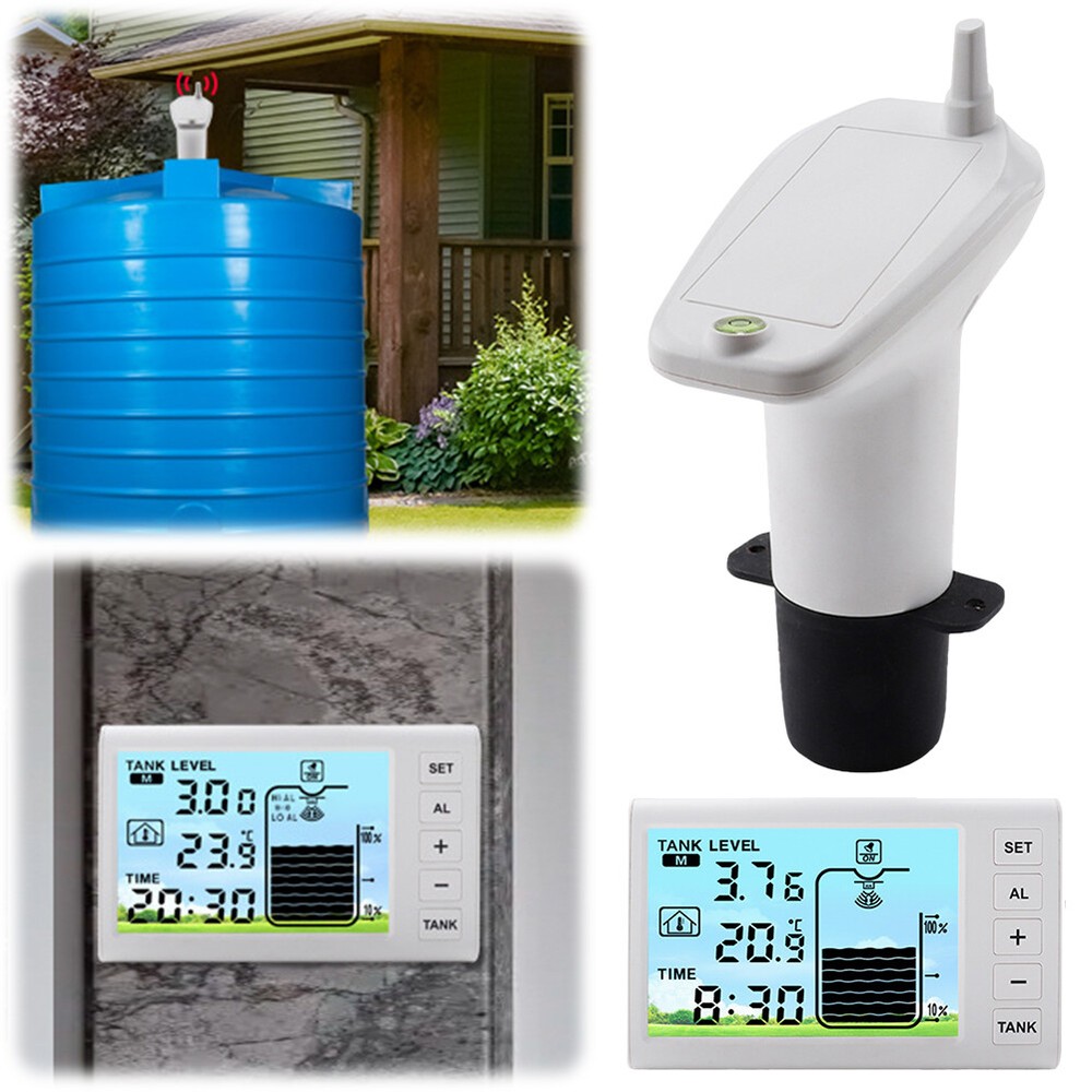 Wireless Ultrasonic Water Level Indicator Gauge Temperature Sensor Time Display