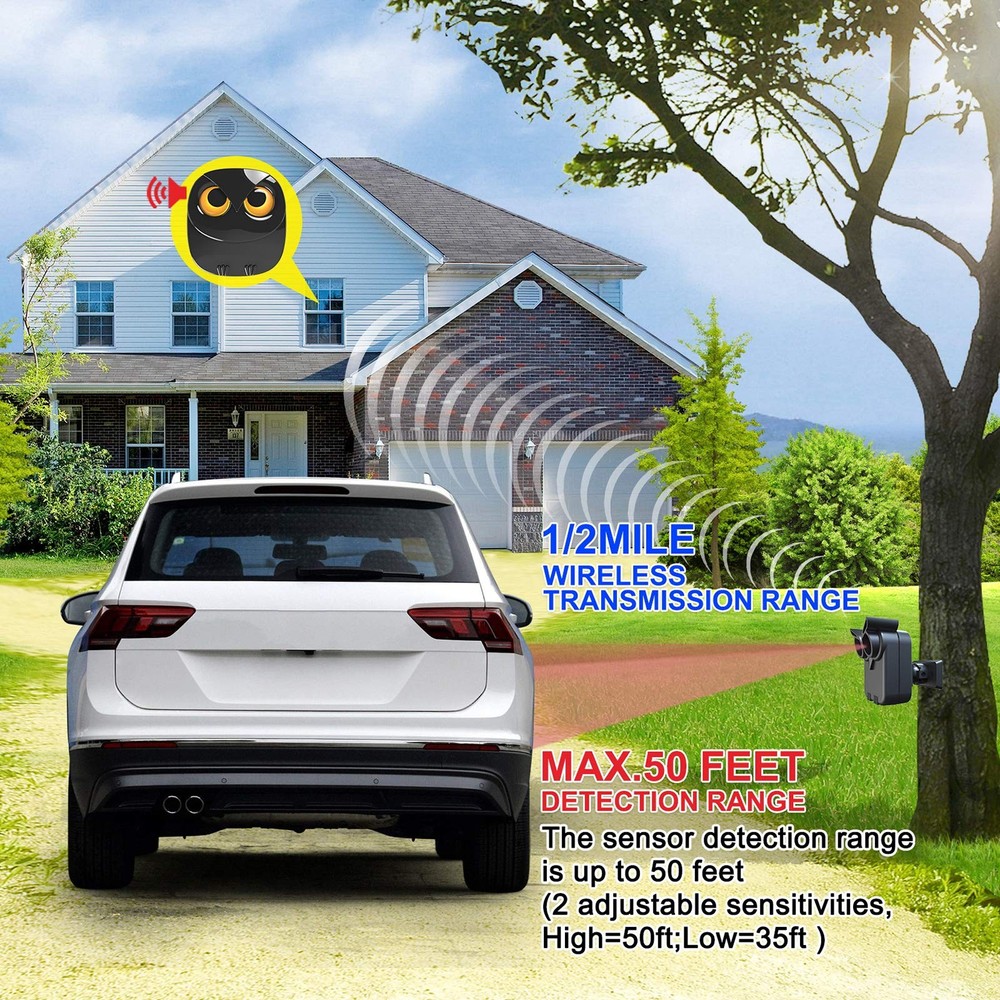 Driveway Alarm- 1/2 Mile Long Range Wireless 1 Receiver+ 2 Sensor