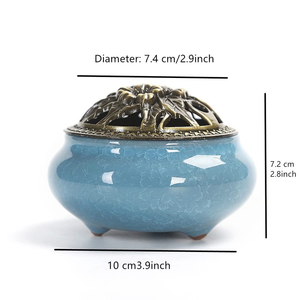 Ceramic Incense Burner, Burner with Lid, Cone Medium, Blue