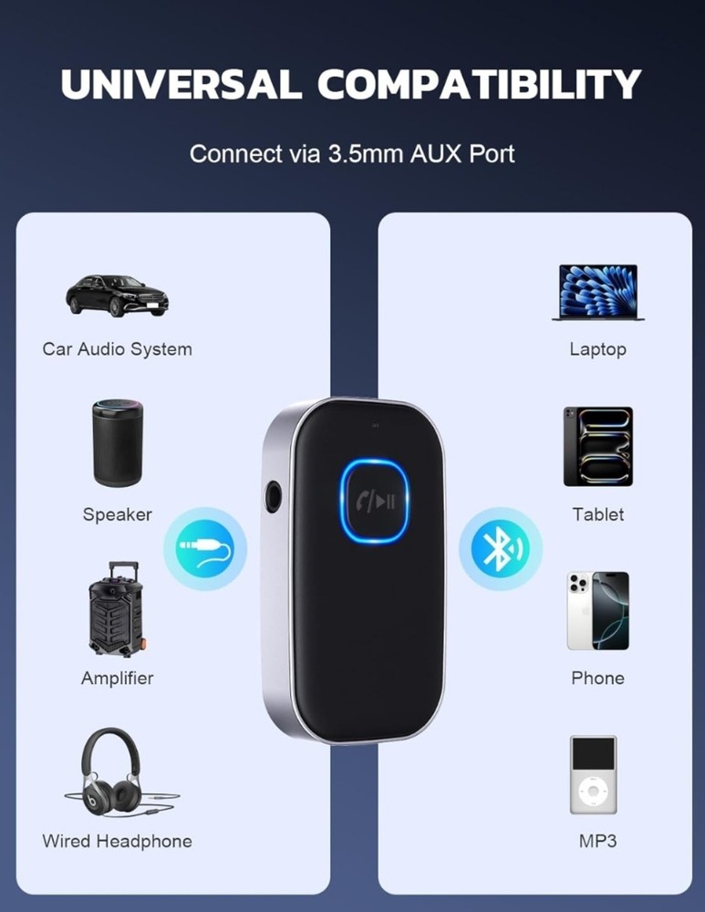 COMSOON Bluetooth Receiver for Car, Noise Cancelling 3.5mm AUX Bluetooth Car J22