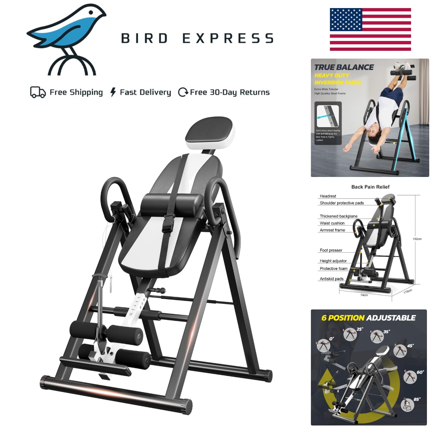 Inversion Table for Back Pain, 300lb Capacity Heavy Duty Gravity Adjustable Belt