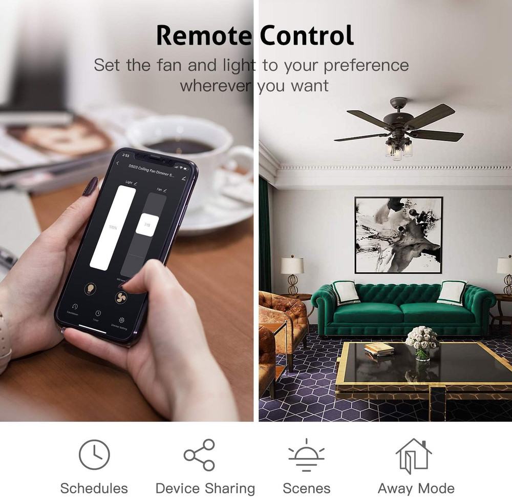 Smart Ceiling Fan Control and Dimmer Light Switch 2PACK, Neutral Wire Needed, Si