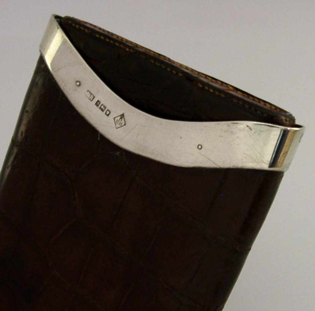 CROCODILE SKIN LEATHER STERLING SILVER CIGAR CASE BLUMFELDS 1913 ANTIQUE