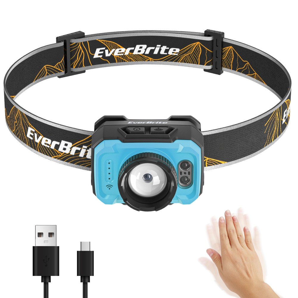 EverBrite RechargeableHeadlamp-Blue 600Lumen 4Mode Motion Sensor&Memory Function