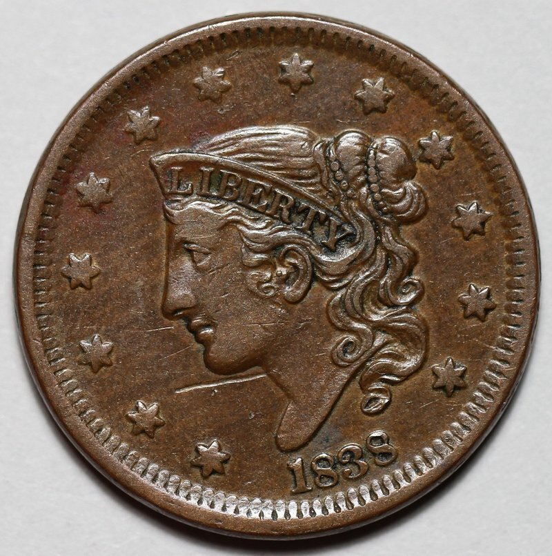1838 Coronet Head Large Cent - Scratch - US 1c Copper Coin