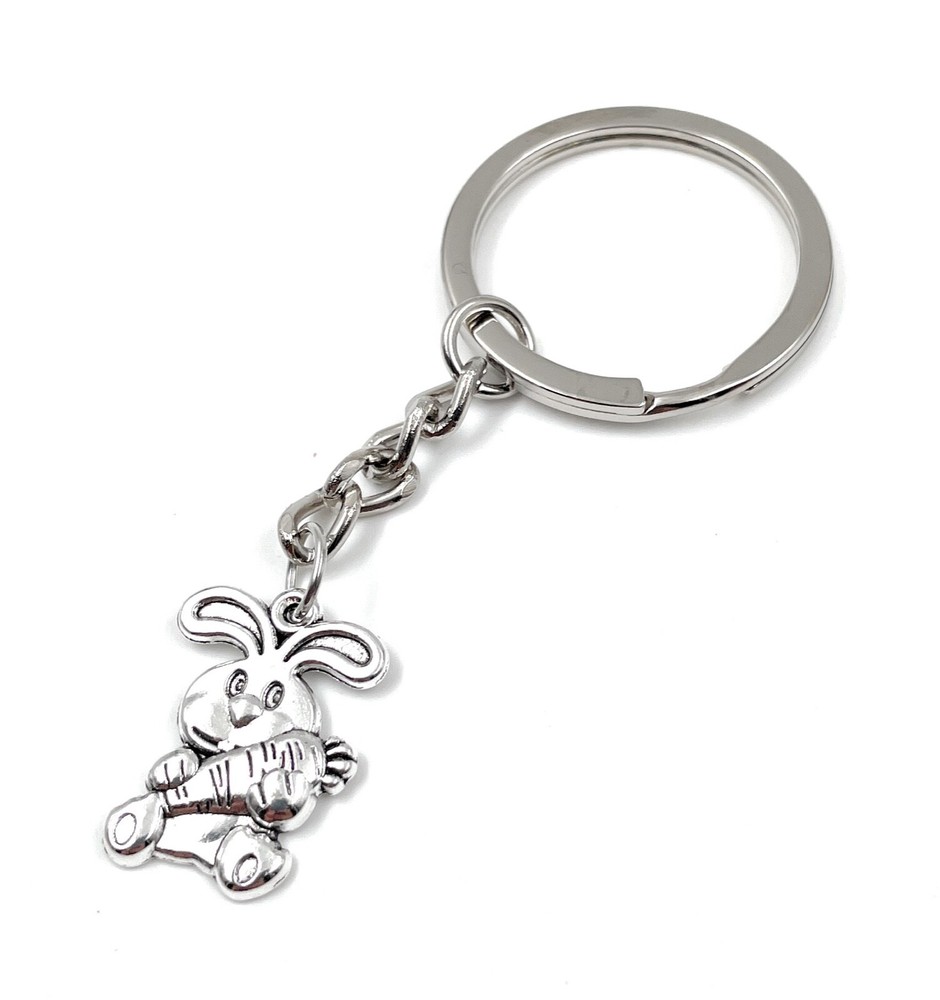 Silver Charm Rabbit Eating Carrot Keychain