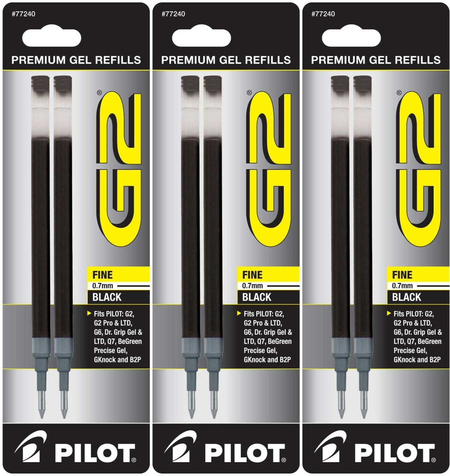 Pilot G2-07 Gel Ink Rolling Ball Pen Refills, 0.7mm Fine Point, 3 Packs