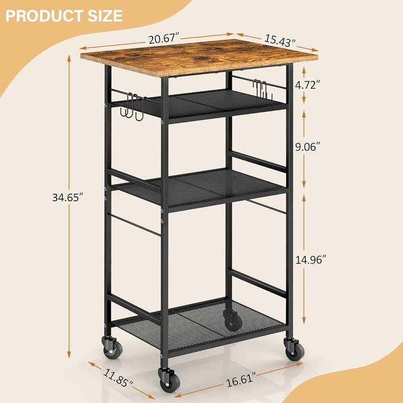 4 Tier Rolling Microwave Cart Kitchen Storage Rack W/ Lockable Wheels Hooks New