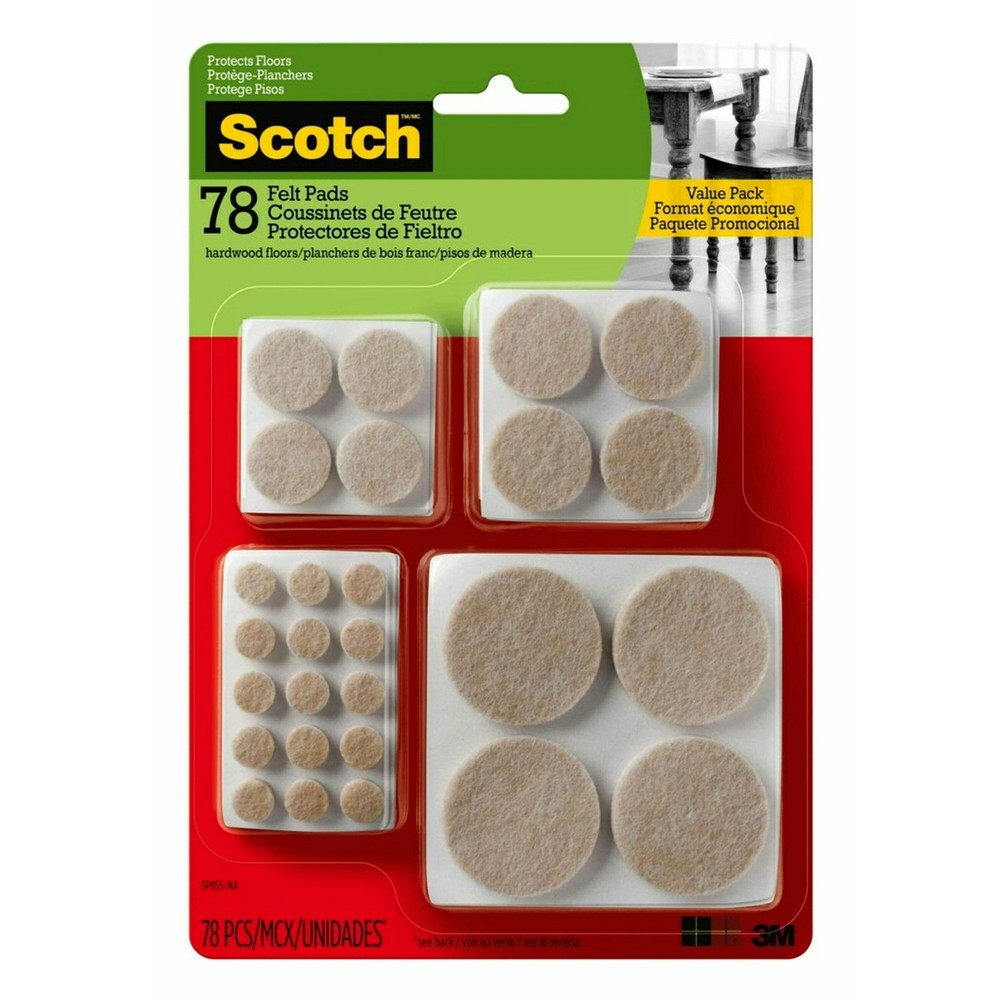 3m SP855NA Felt Pad Protectors, Assorted Round, Beige, 78/pack