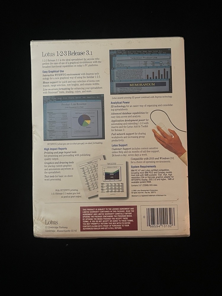 Lotus 1-2-3 Release 3.1 Software Package Spreadsheet 3.5 DOS PC SEALED
