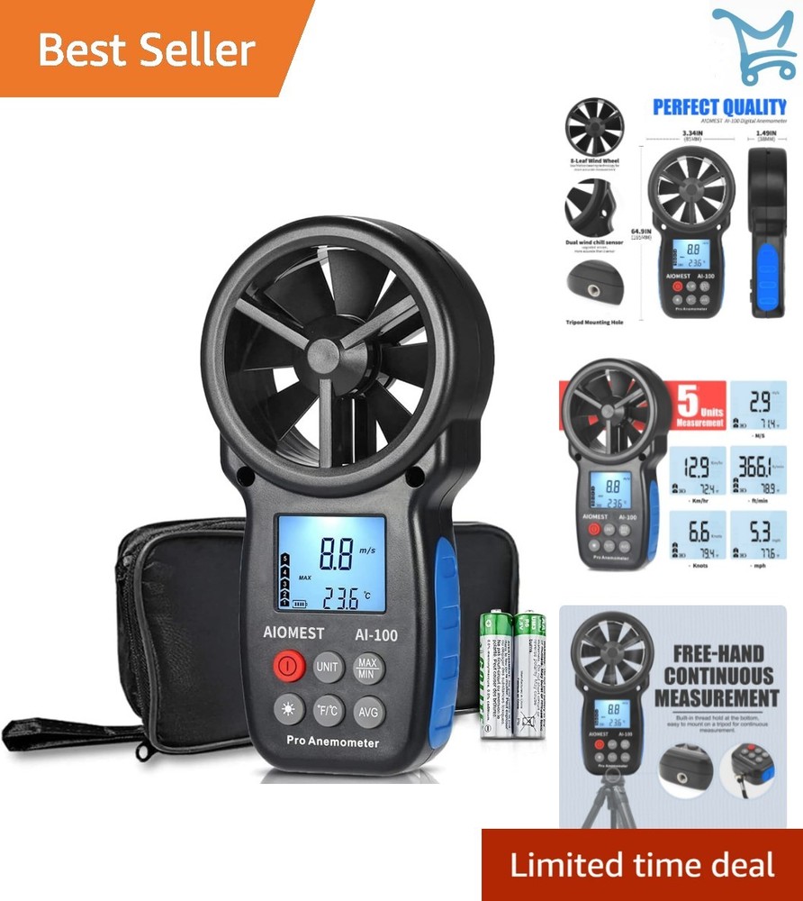 Digital Anemometer Handheld Wind Speed Meter Airflow Gauge HVAC Temp