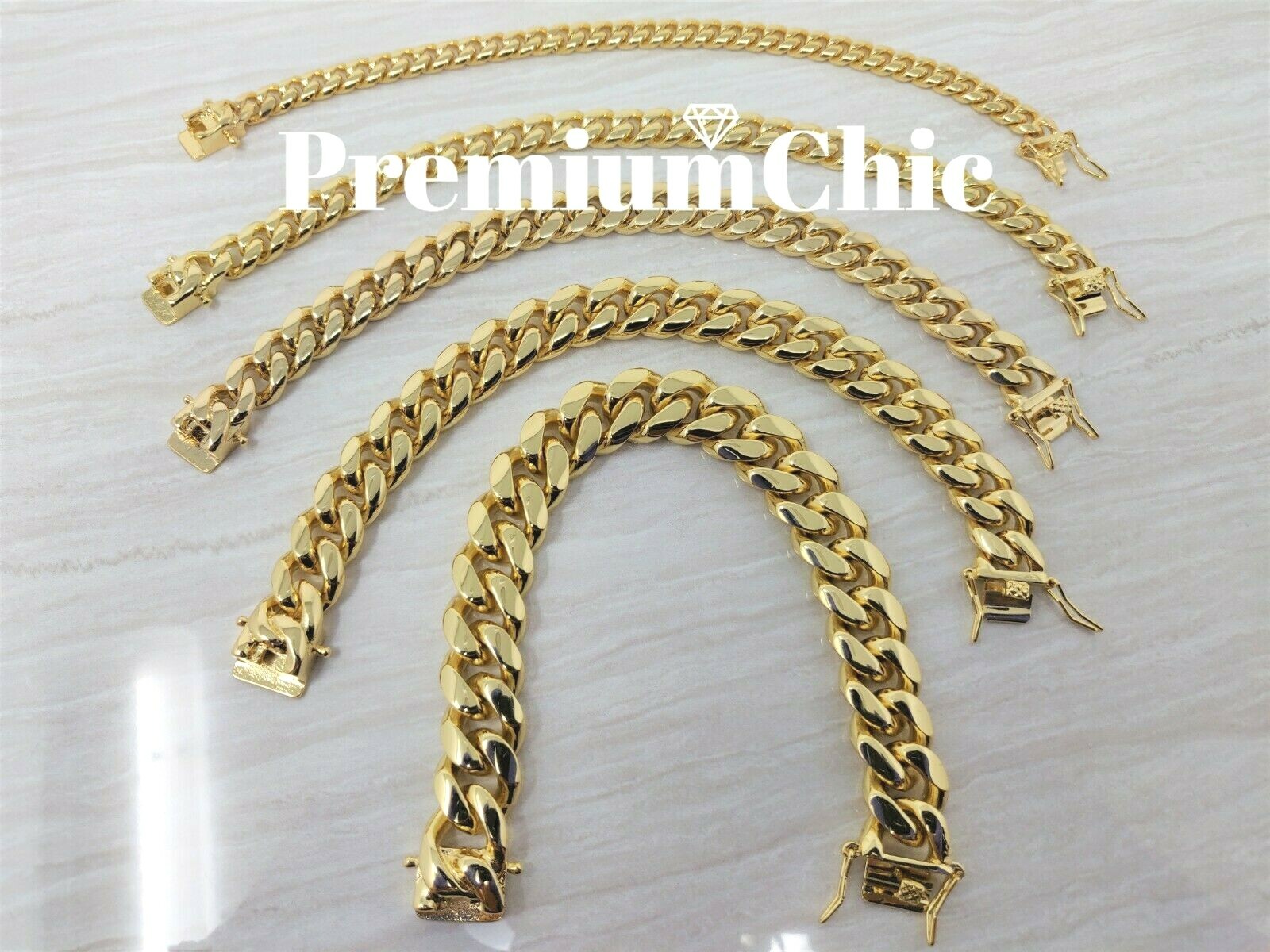 Mens Miami Cuban Link Bracelet 14k or 18K Gold Plated Stainless Steel Hip Hop
