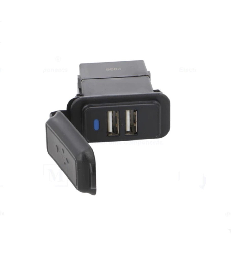 Car Twin USB Charge Point Adaptor 5v Output 12v-24v Rectangular Switch + Cover