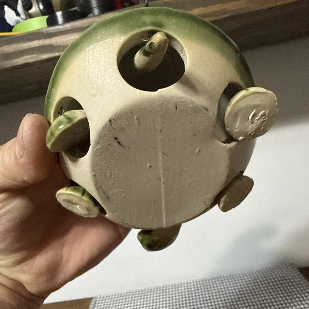 Vintage Ceramic Green Glazed Bobble Head Turtle 3” Long