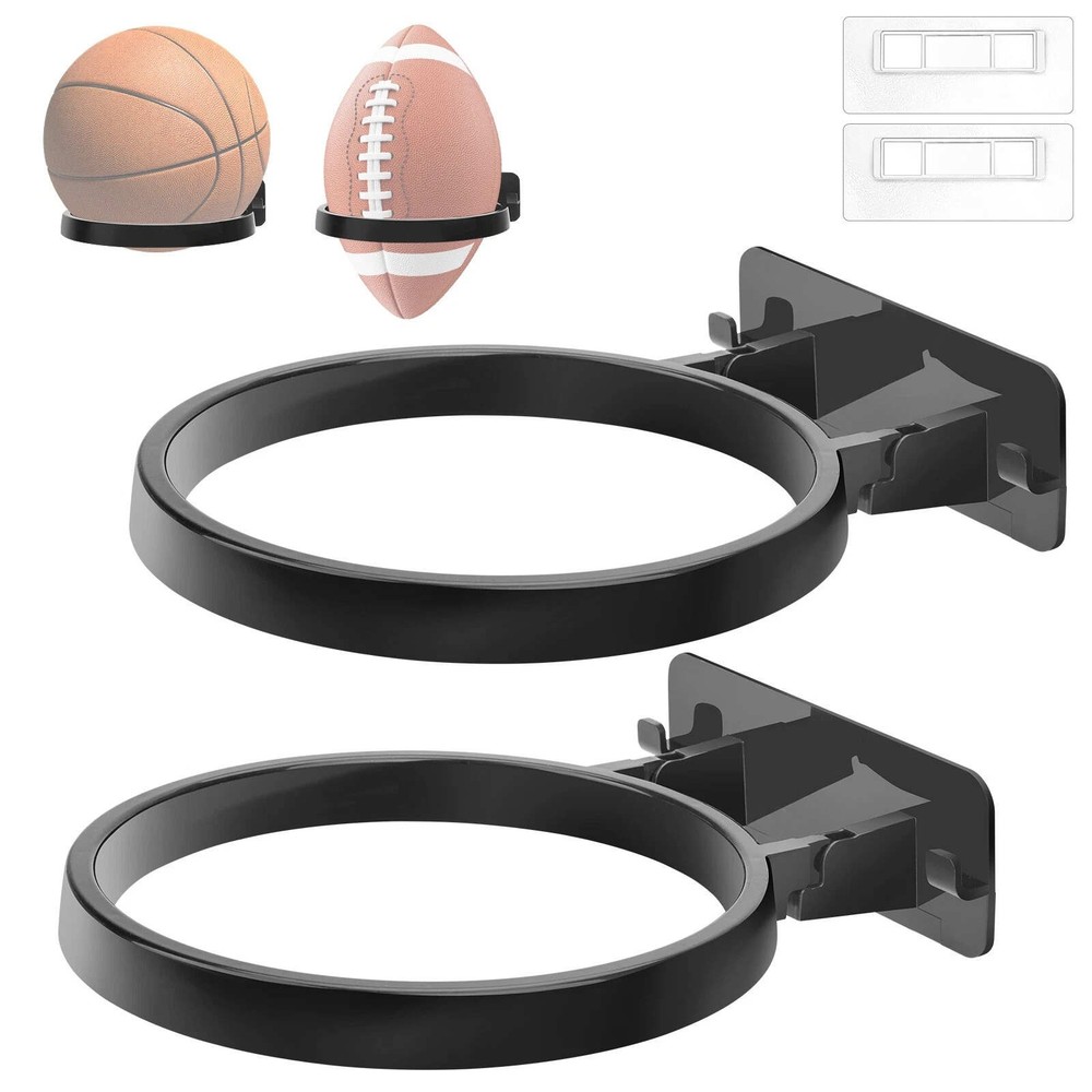 2PCS Black Durable Wall Mounted Polypropylene Basketball Storage Rack Holder