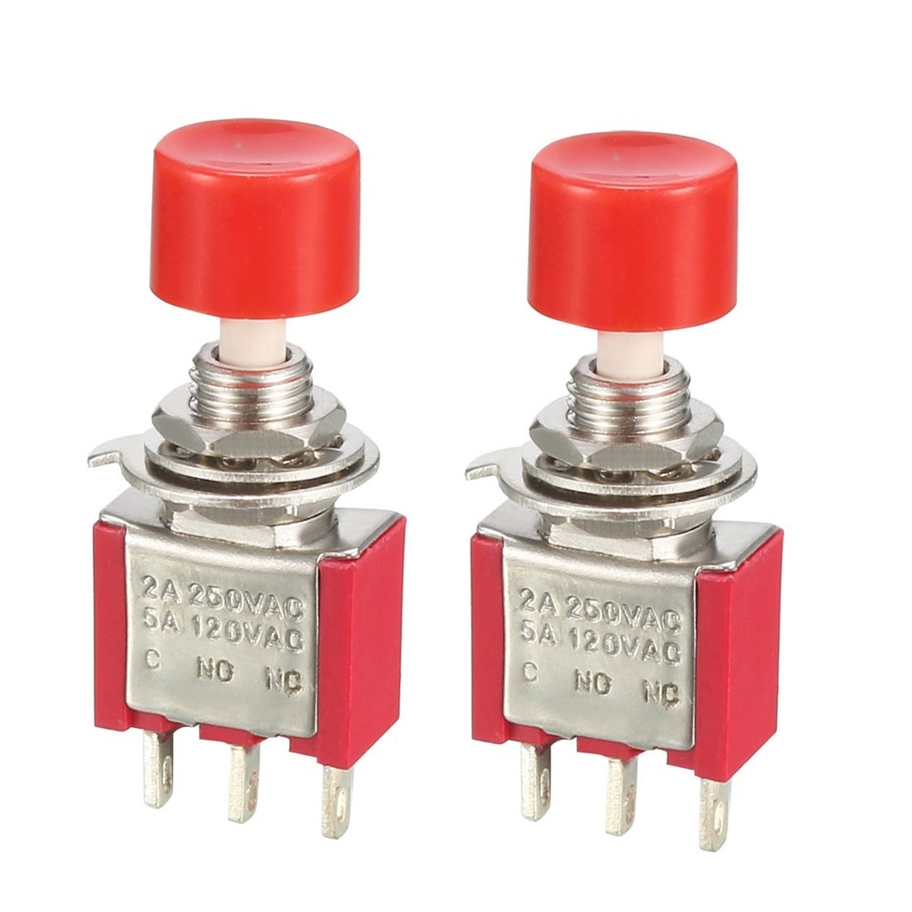 6mm hole mounting red momentary button switch SPST NO 2pcs