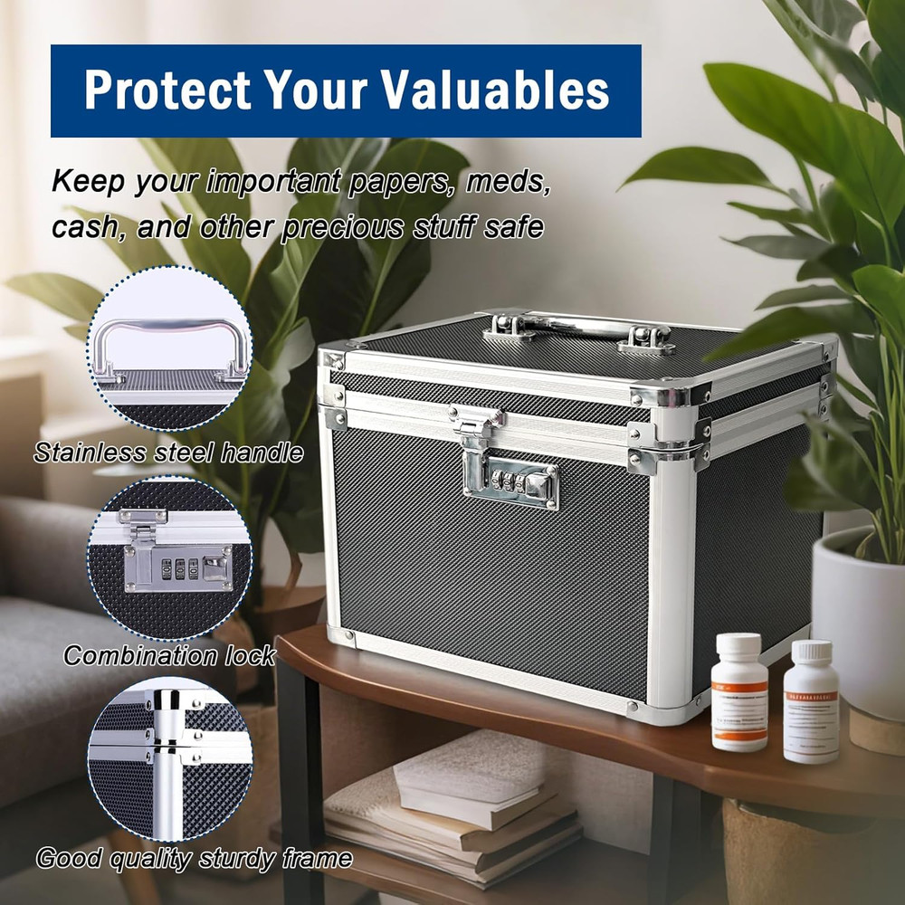 lock box with code, Large Lock Box for Storing Medications & Valuables with Code