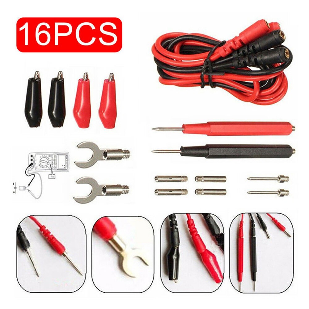 16Pcs New Multifunction Digital Multimeter Probe Test Leads Kit For Volt Meter