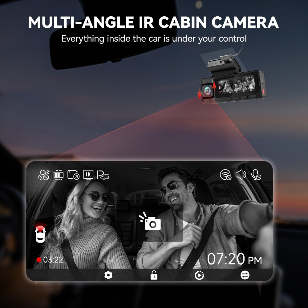 REDTIGER A3 3 Channel Dash Camera With 128GB+32GB Card 2.5K+1080P+1080P IRCamera
