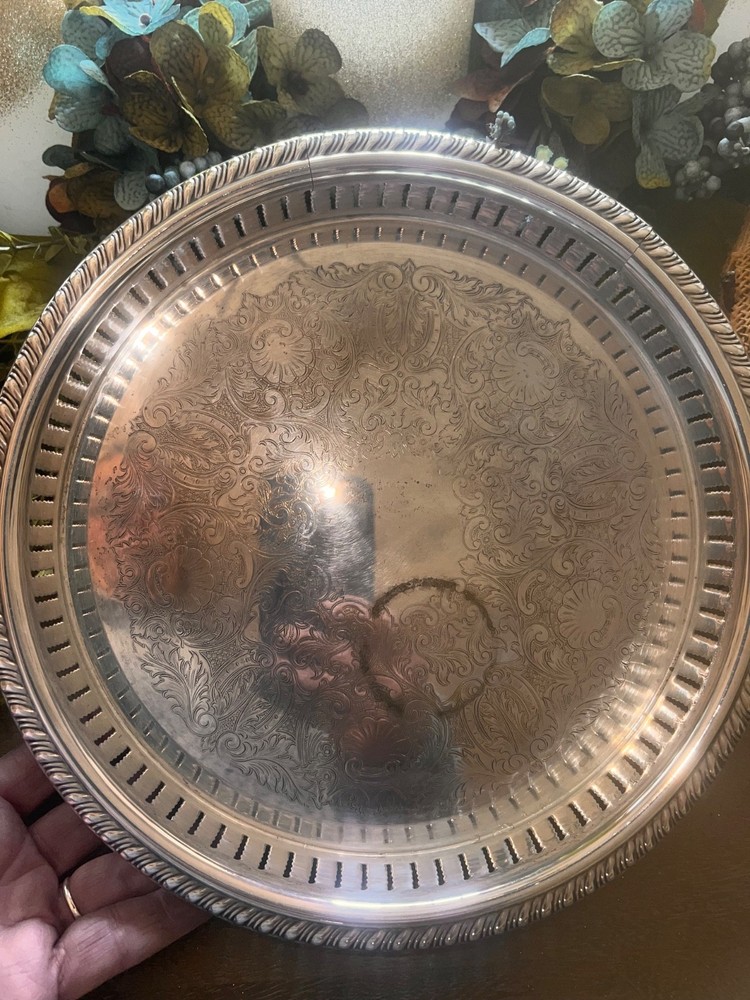 Vintage Sheridan Silver Plate Round Serving Tray