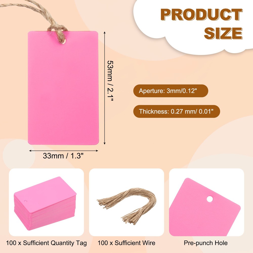 100Pcs Pink Plastic Shipping Tags, 2" x 1" Labeling Tags with Thread & Wire