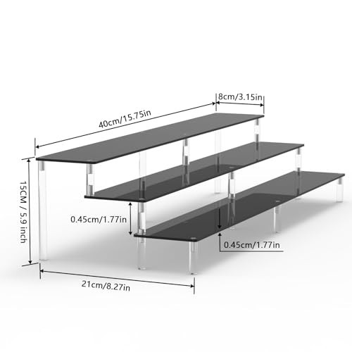 2 Pack 15.75" Acrylic Riser Display Stand - Clear 3 Tier Shelf for Figures & Cup